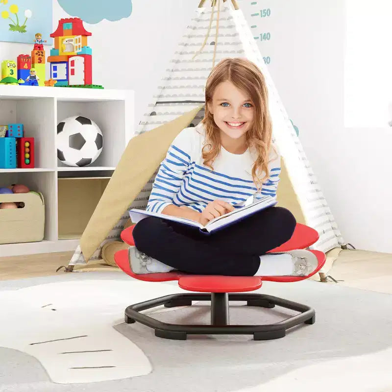 Kids Sensory Swivel Chair with Non-Slip Metal Base for Autistic Kids Indoor Outdoor Blue/Red
