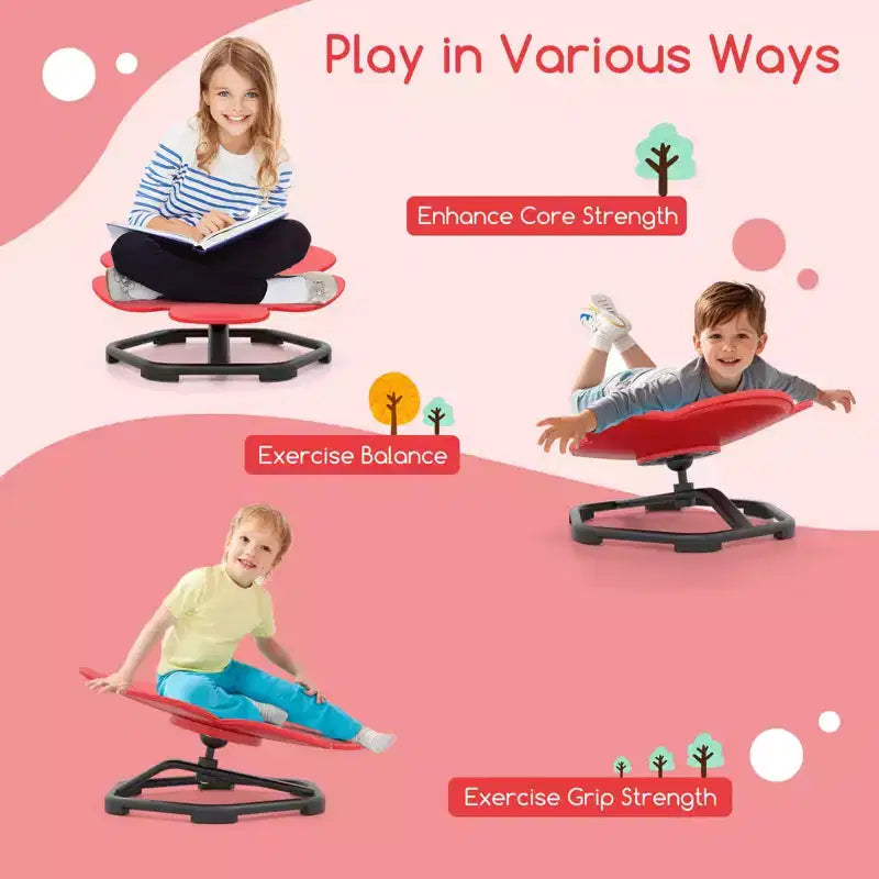 Kids Sensory Swivel Chair with Non-Slip Metal Base for Autistic Kids Indoor Outdoor Blue/Red