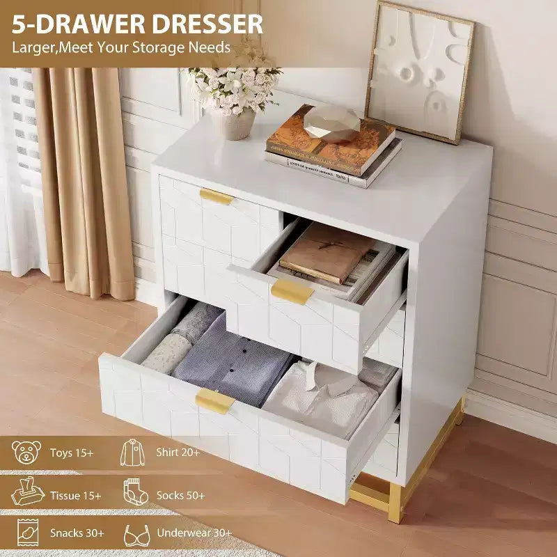 2/3/4/5/6/7 Drawer Dresser with Metal Legs, Wood Dressers Chest Organizer with Wide Storage, Modern Chest of Drawers for Bedroom, Living Room,Hallway
