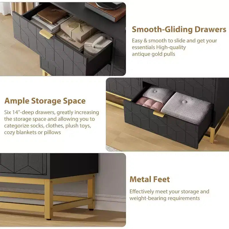 2/3/4/5/6/7 Drawer Dresser with Metal Legs, Wood Dressers Chest Organizer with Wide Storage, Modern Chest of Drawers for Bedroom, Living Room,Hallway
