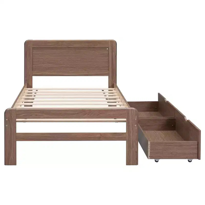 Twin Modern Platform Bed Frame with 2 Storage Drawers Sturdy Wooden Platform Bed Noiseless No Springs Required Easy to Assemble