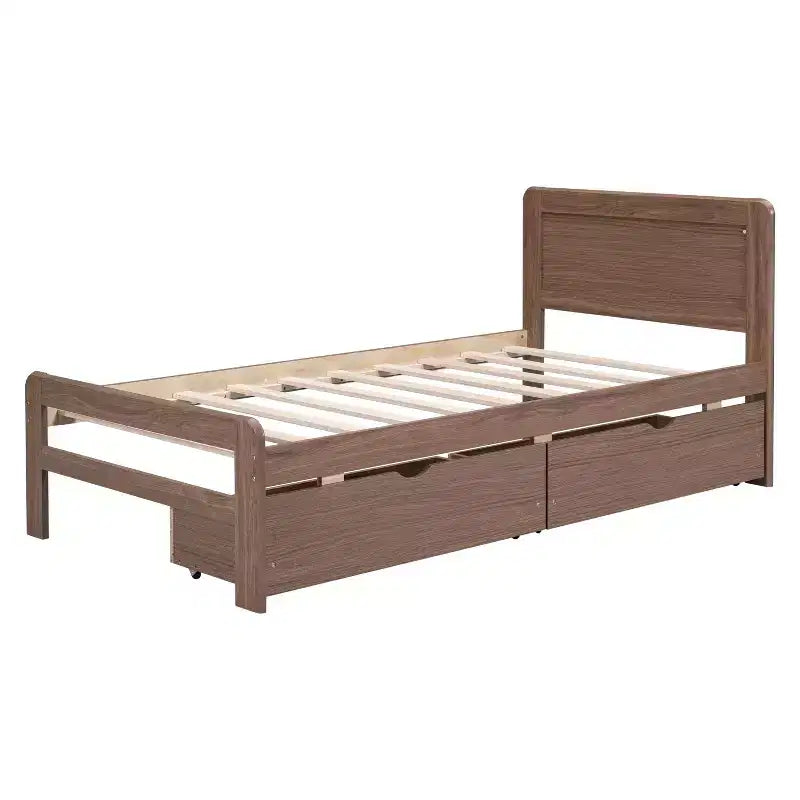 Twin Modern Platform Bed Frame with 2 Storage Drawers Sturdy Wooden Platform Bed Noiseless No Springs Required Easy to Assemble