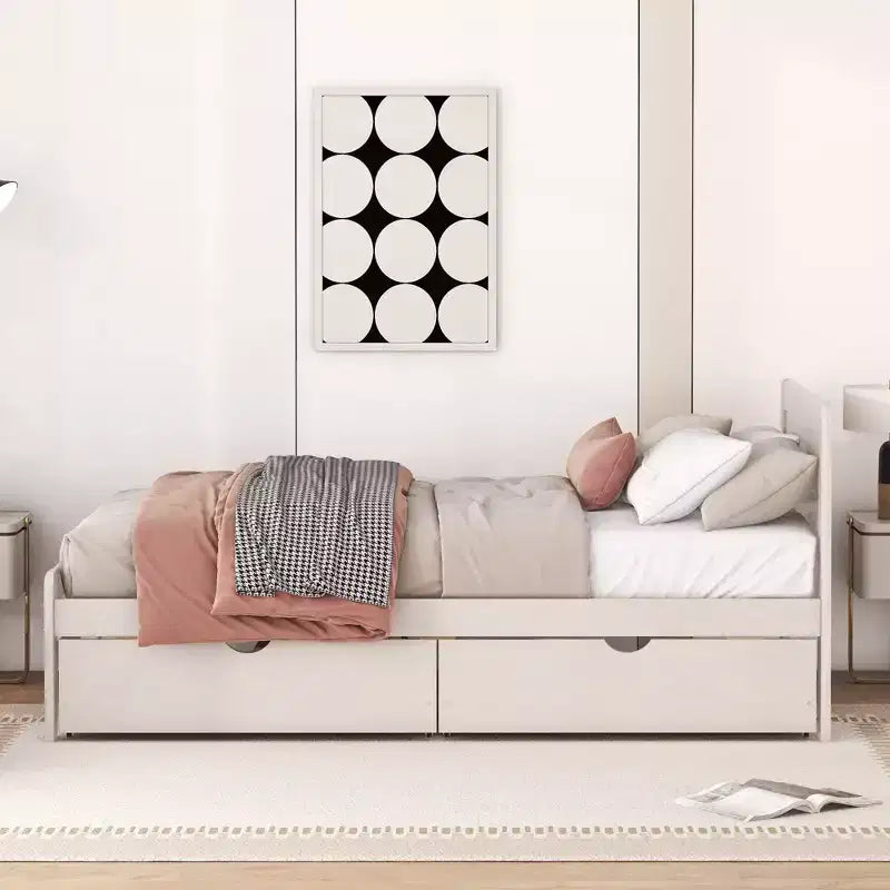 Twin Modern Platform Bed Frame with 2 Storage Drawers Sturdy Wooden Platform Bed Noiseless No Springs Required Easy to Assemble