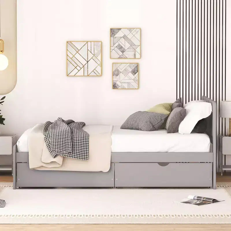Twin Modern Platform Bed Frame with 2 Storage Drawers Sturdy Wooden Platform Bed Noiseless No Springs Required Easy to Assemble