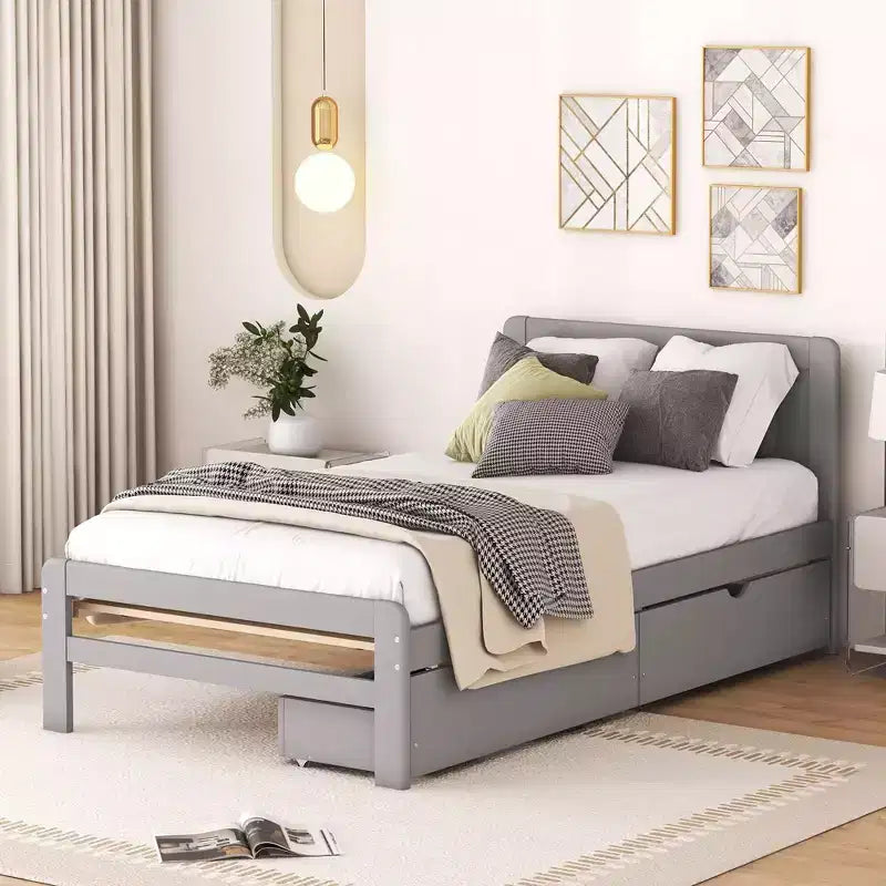 Twin Modern Platform Bed Frame with 2 Storage Drawers Sturdy Wooden Platform Bed Noiseless No Springs Required Easy to Assemble