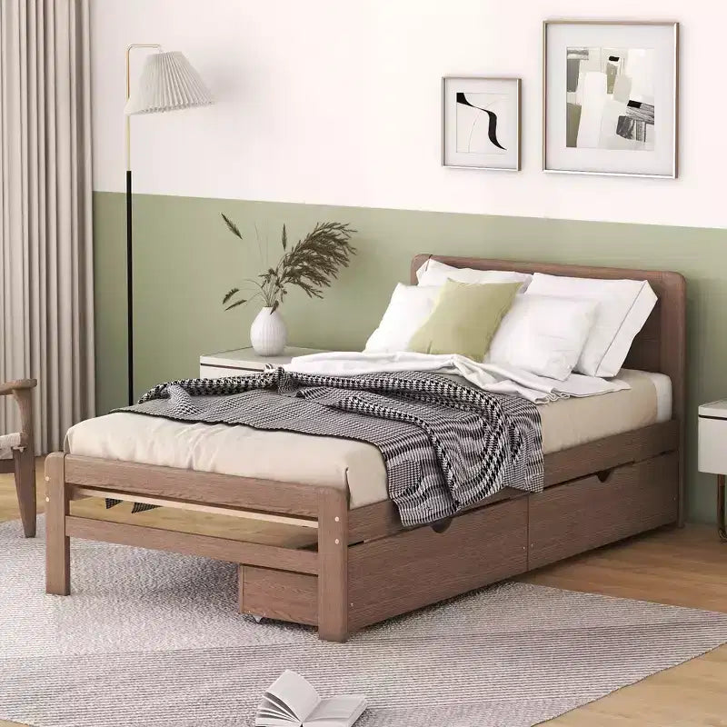Twin Modern Platform Bed Frame with 2 Storage Drawers Sturdy Wooden Platform Bed Noiseless No Springs Required Easy to Assemble