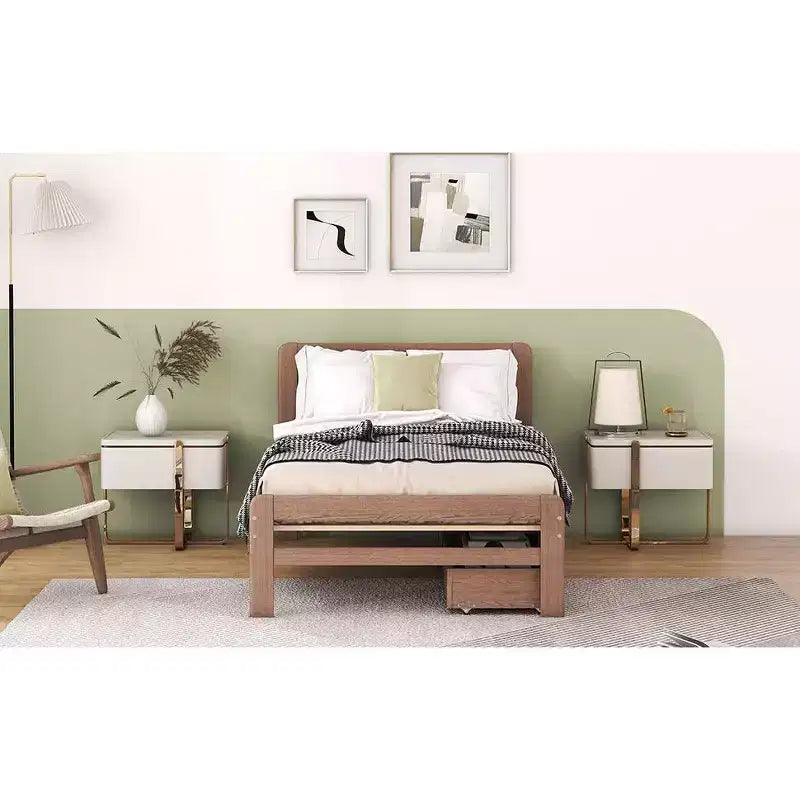 Twin Modern Platform Bed Frame with 2 Storage Drawers Sturdy Wooden Platform Bed Noiseless No Springs Required Easy to Assemble