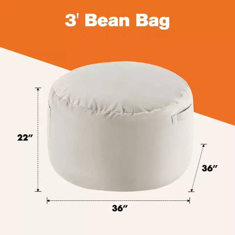 4ft Foam Filled Bean Bag Chair Soft Removable Cover Comfortable for Adults Kids Living Room Bedroom Dorm