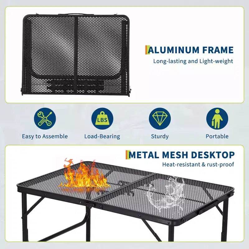Aluminum Frame Iron Mesh Folding Table, Folding Table, Camping Table, Folding Desk, Outdoor Folding Table