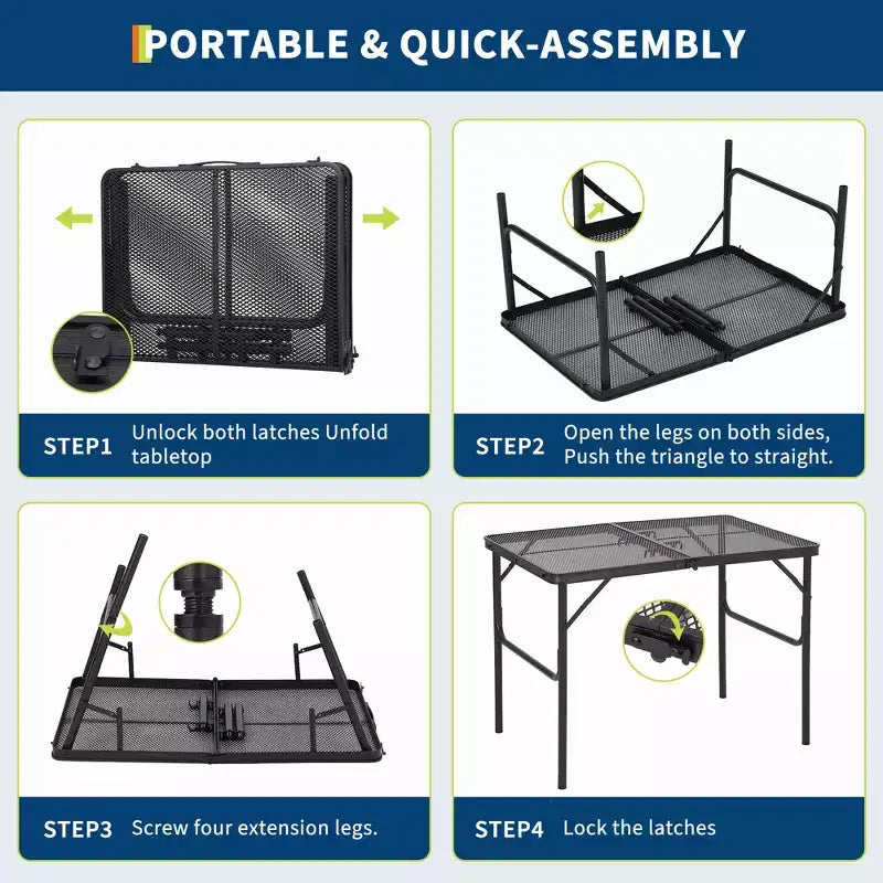 Aluminum Frame Iron Mesh Folding Table, Folding Table, Camping Table, Folding Desk, Outdoor Folding Table