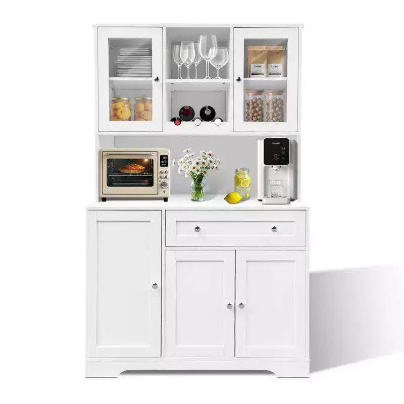68 Inch Kitchen Pantry Cabinet, Freestanding Kitchen Hutch Cabinet with Wine Rack, Drawer and Door Shelves