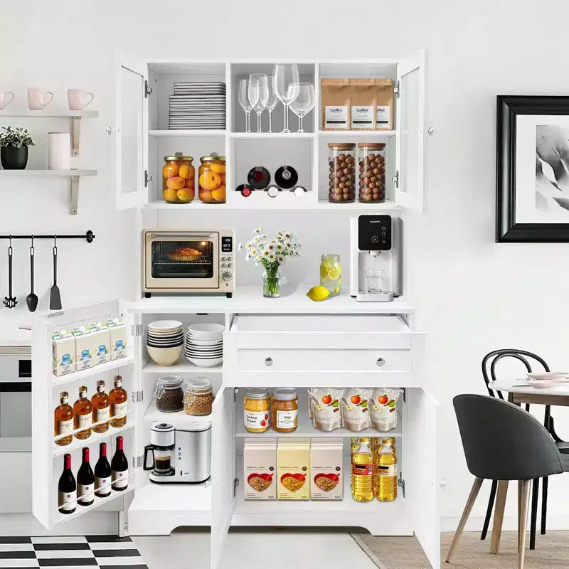 68 Inch Kitchen Pantry Cabinet, Freestanding Kitchen Hutch Cabinet with Wine Rack, Drawer and Door Shelves