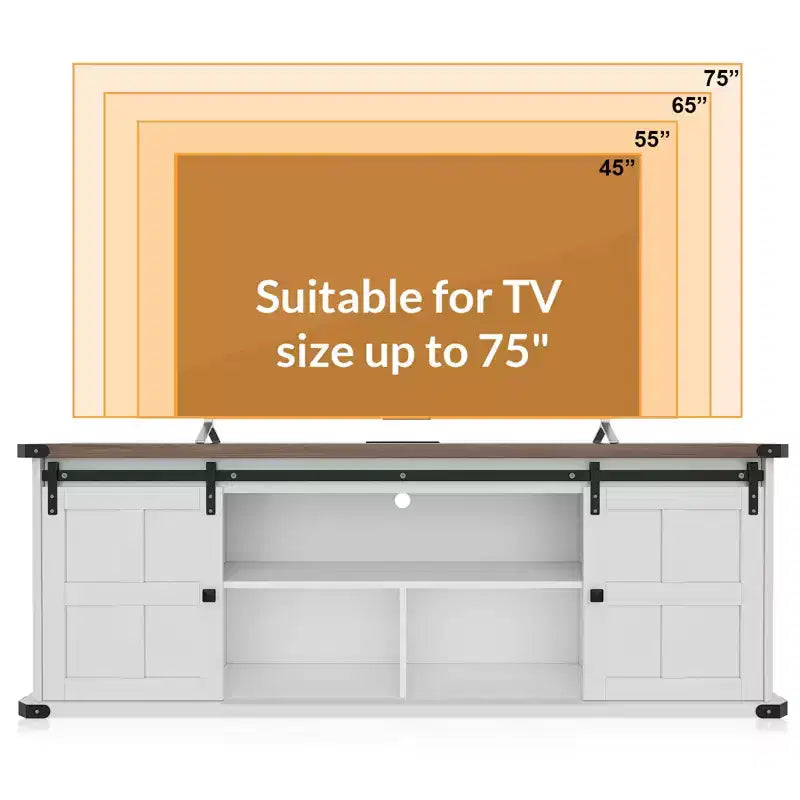 70 TV Stand for 75 Inch TVs, Farmhouse Entertainment Center with Sliding Barn Doors and Storage Cabinets, Modern Media TV Console Table