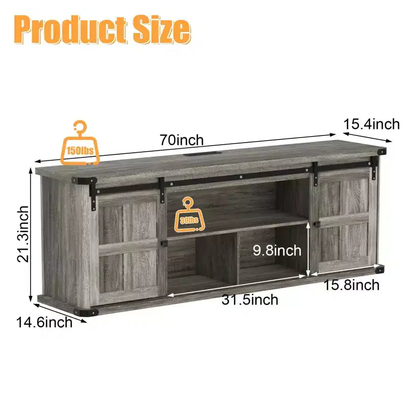 70 TV Stand for 75 Inch TVs, Farmhouse Entertainment Center with Sliding Barn Doors and Storage Cabinets, Modern Media TV Console Table