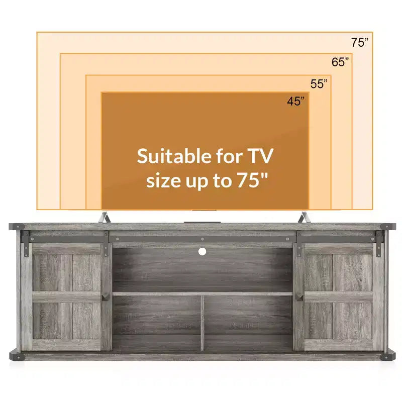70 TV Stand for 75 Inch TVs, Farmhouse Entertainment Center with Sliding Barn Doors and Storage Cabinets, Modern Media TV Console Table