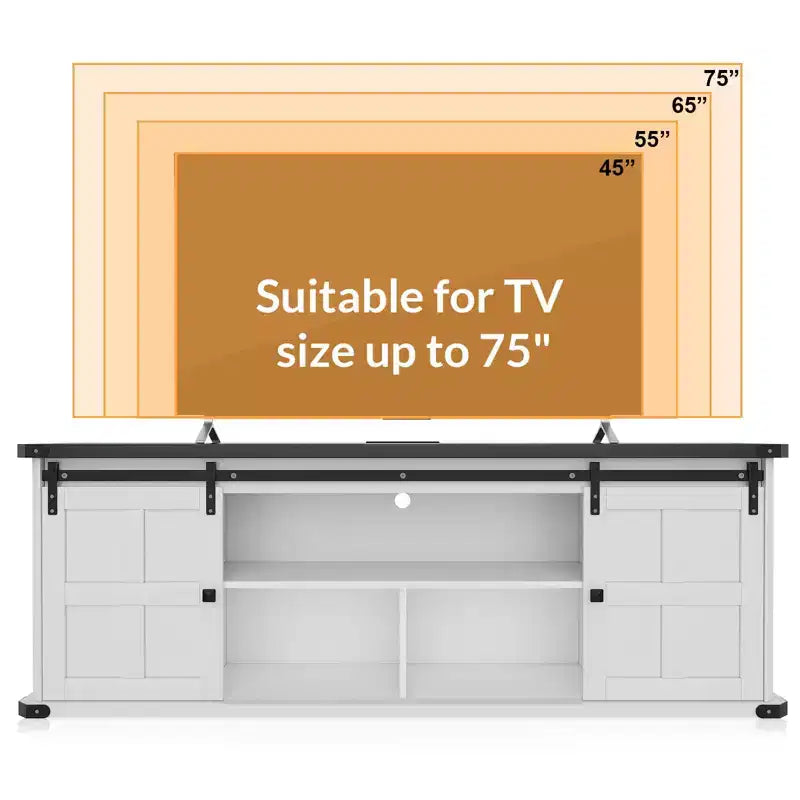 70 TV Stand for 75 Inch TVs, Farmhouse Entertainment Center with Sliding Barn Doors and Storage Cabinets, Modern Media TV Console Table