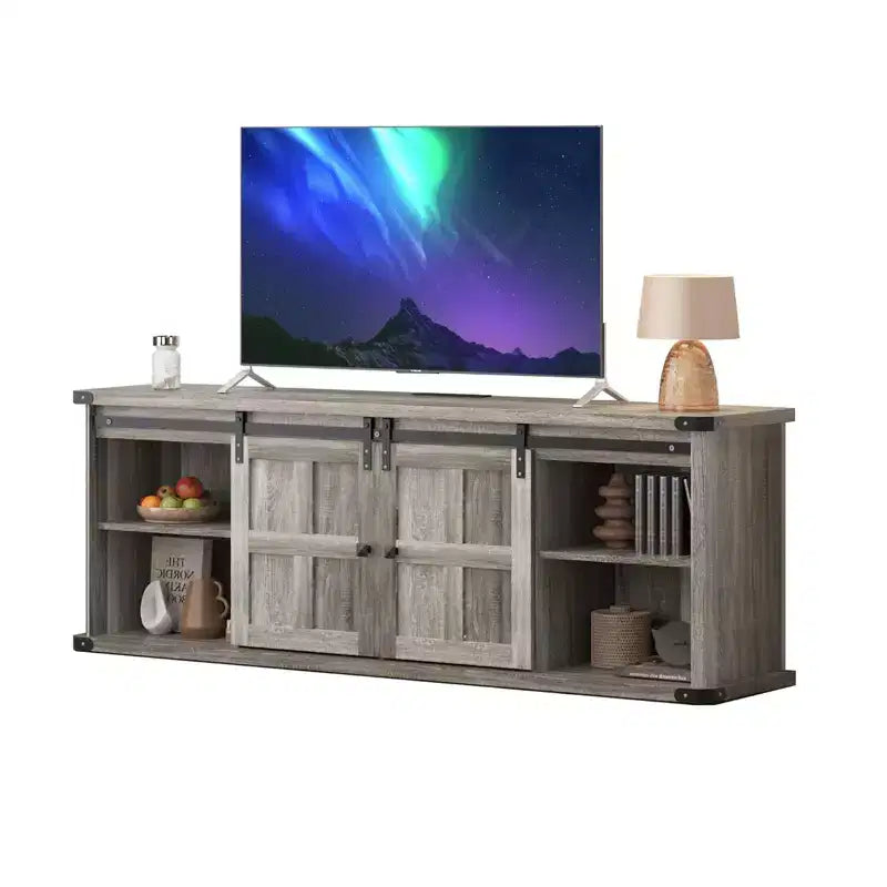 70 TV Stand for 75 Inch TVs, Farmhouse Entertainment Center with Sliding Barn Doors and Storage Cabinets, Modern Media TV Console Table