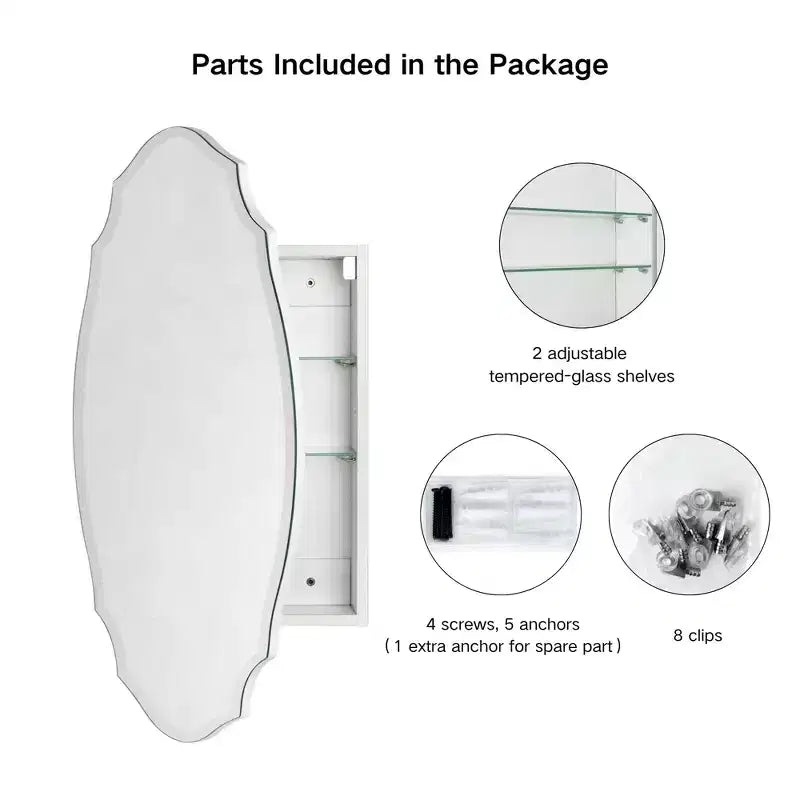 20 in. W x 30 in. H Novelty/Specialty Irregular Arched Frameless Beveled Surface Mounted Medicine Cabinet with Mirror