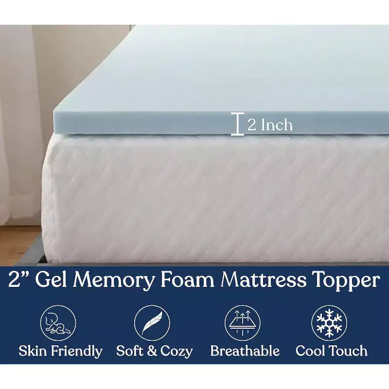 2 Inch Gel Infused Memory Foam Mattress Topper, Certipur-US Certified, Ventilated Design for Better Airflow