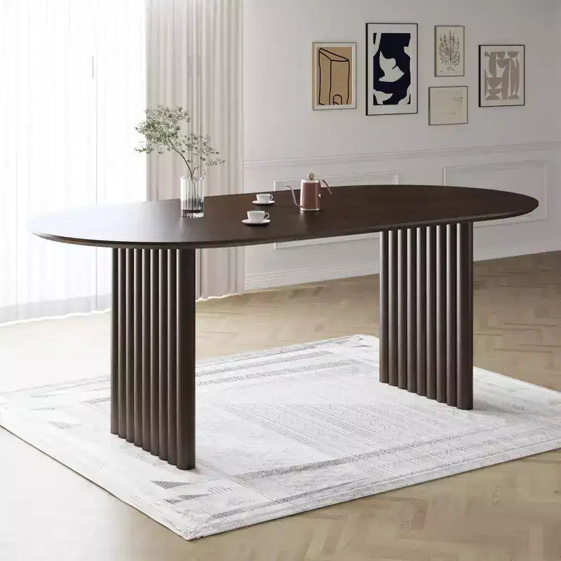 79 x 33.5 Dining Table Wood Oval Kitchen Table with Scratch-Resistant Top & Striped Legs Modern Farmhouse for Living Room Kitchen Walnut