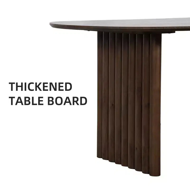 79 x 33.5 Dining Table Wood Oval Kitchen Table with Scratch-Resistant Top & Striped Legs Modern Farmhouse for Living Room Kitchen Walnut