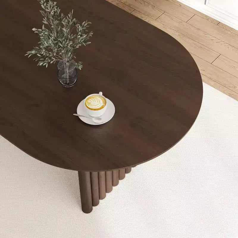 79 x 33.5 Dining Table Wood Oval Kitchen Table with Scratch-Resistant Top & Striped Legs Modern Farmhouse for Living Room Kitchen Walnut