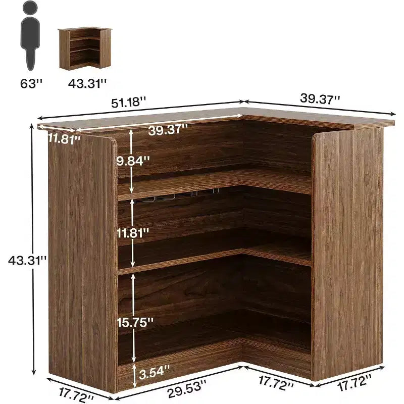 L-Shaped Bar Cabinet, 4-Tier Corner Liquor Table with Glass Holder & Storage Shelves, for Kitchen, Living Room, Home Pub