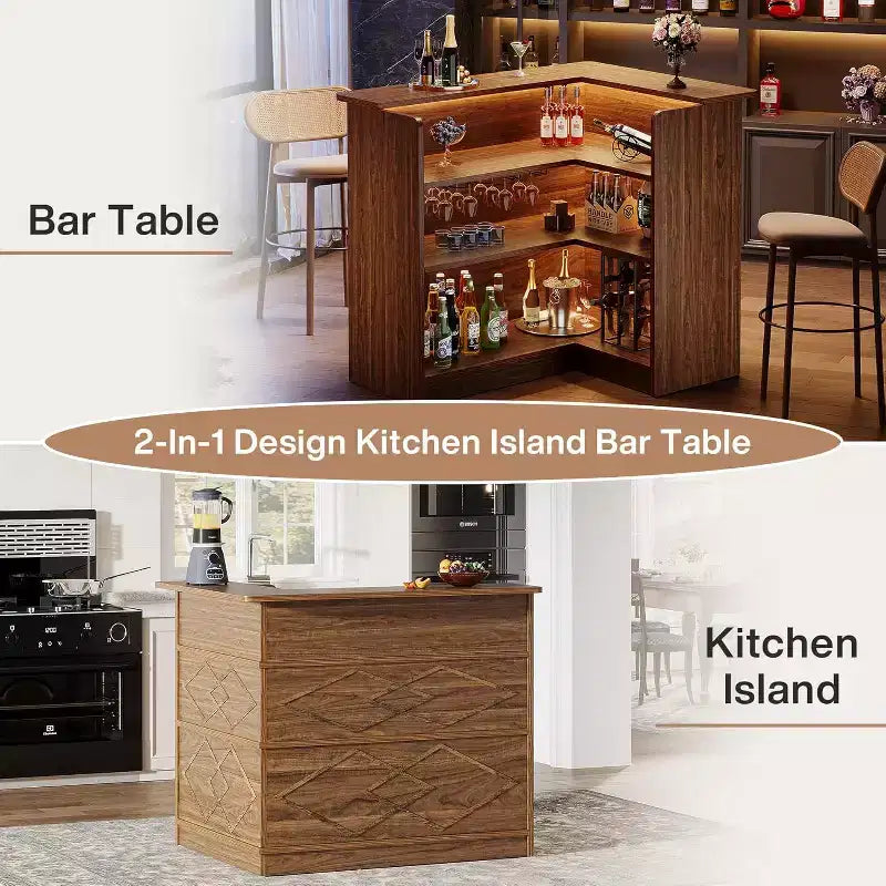 L-Shaped Bar Cabinet, 4-Tier Corner Liquor Table with Glass Holder & Storage Shelves, for Kitchen, Living Room, Home Pub