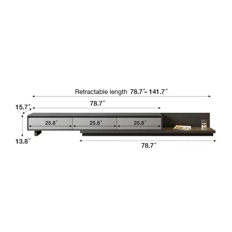 Mid-Century Modern78.7 Expandable TV stand, With a maximum width of 141.7, With 3 Storage Drawers