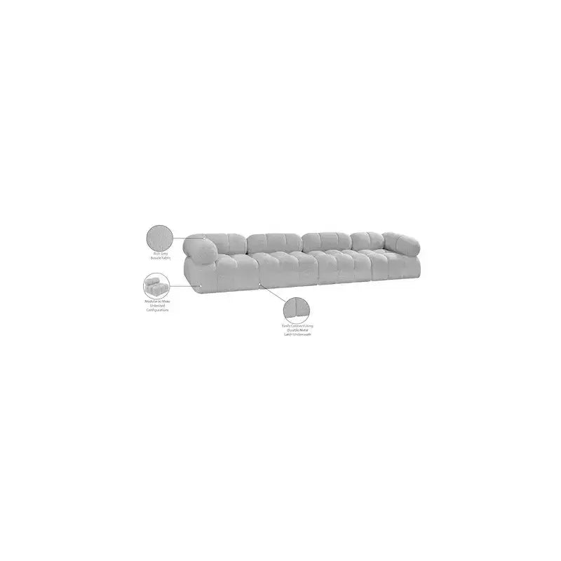 , Grey Boucle Fabric Modular Sofa