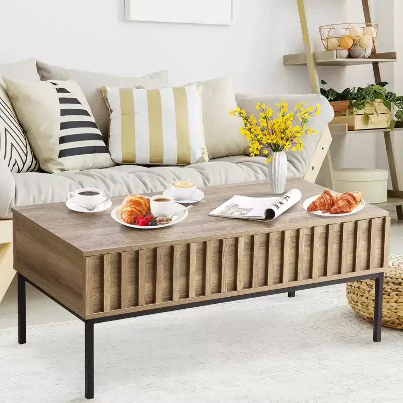 Wooden Lift Top Coffee Table 43'' Living Room Center Table with Hidden Storage Compartment, Lift Tabletop Dining Desk, Teak Finish
