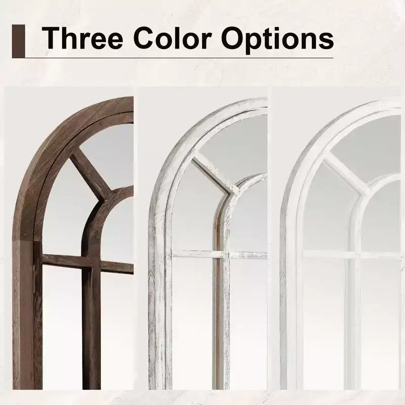 Full-Length Mirror Solid Wood Grid Right Angle Arch 71x31x1in Openable No Stand