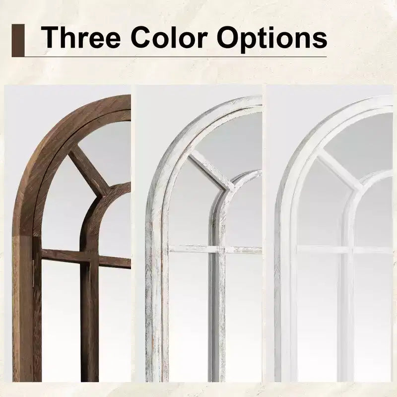 Full-Length Mirror Solid Wood Grid Right Angle Arch 71x31x1in Openable No Stand