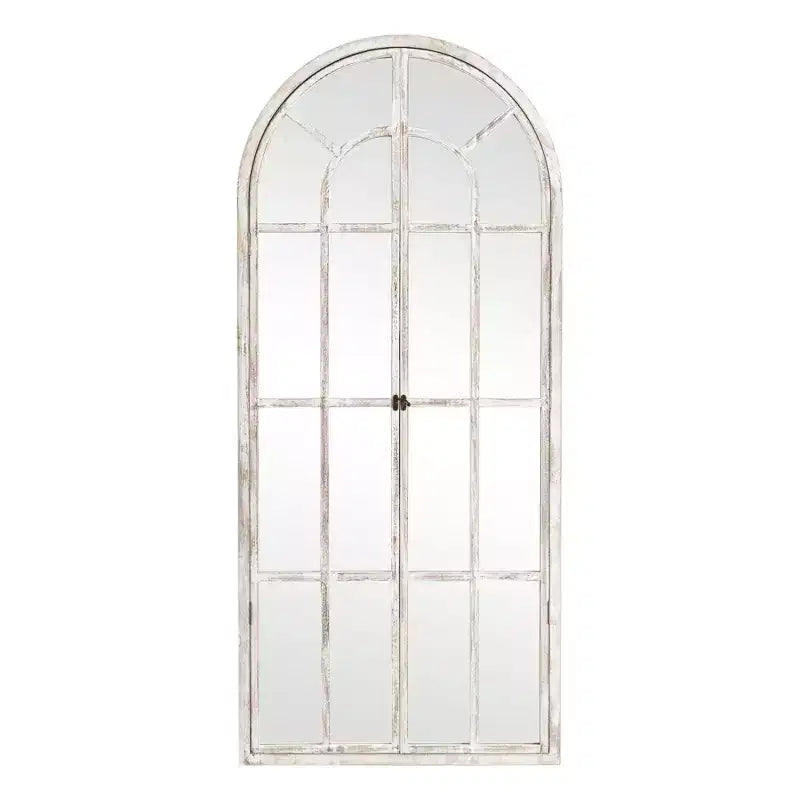 Full-Length Mirror Solid Wood Grid Right Angle Arch 71x31x1in Openable No Stand