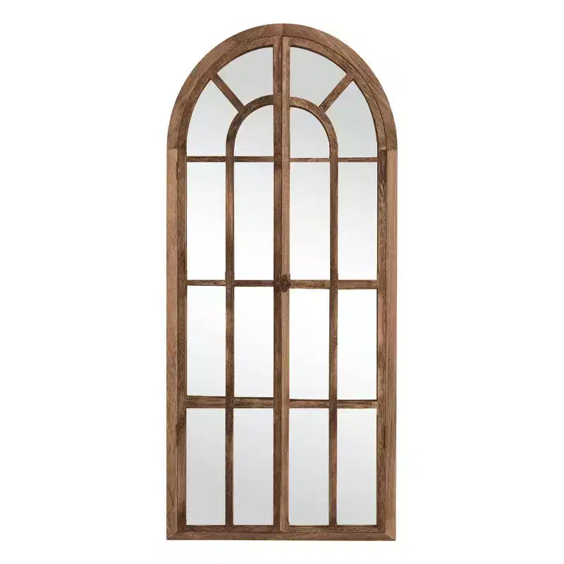 Full-Length Mirror Solid Wood Grid Right Angle Arch 71x31x1in Openable No Stand