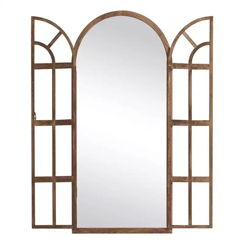 Full-Length Mirror Solid Wood Grid Right Angle Arch 71x31x1in Openable No Stand