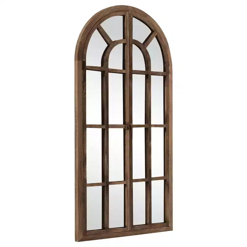 Full-Length Mirror Solid Wood Grid Right Angle Arch 71x31x1in Openable No Stand