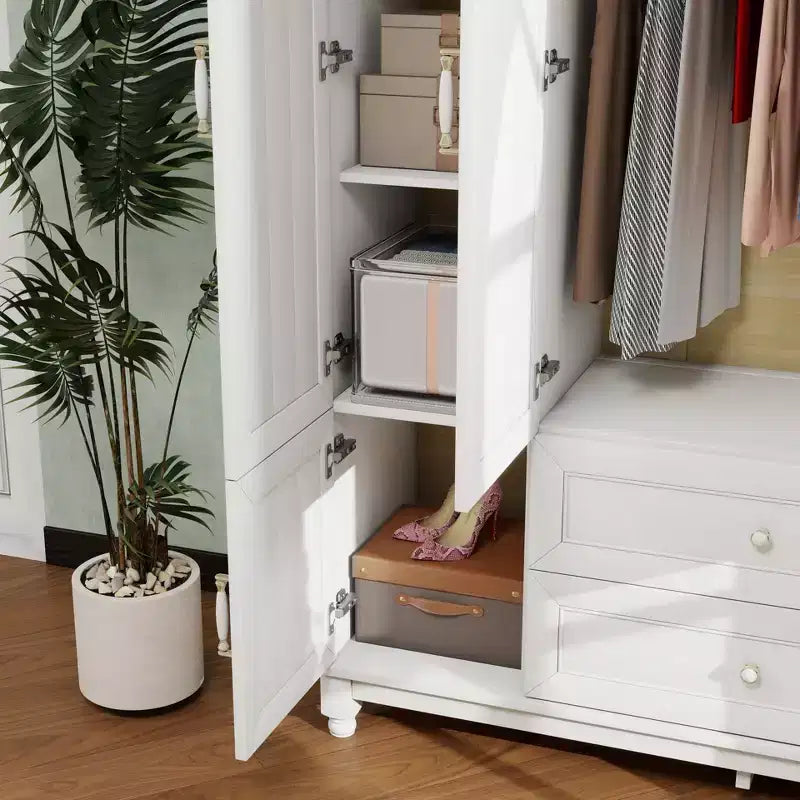 Seusar White Wood 61.42 in. Armoire with 2 Drawers, Hanging Rod and Shelves