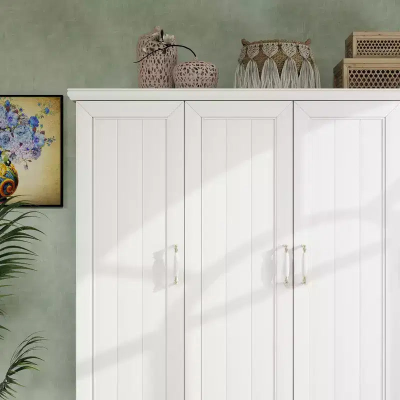 Seusar White Wood 61.42 in. Armoire with 2 Drawers, Hanging Rod and Shelves