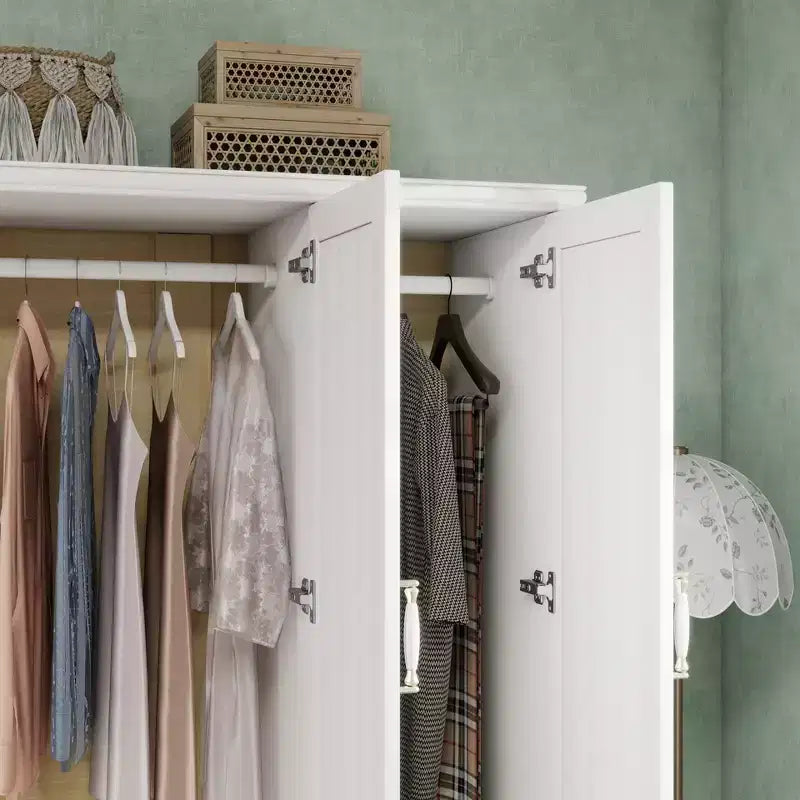 Seusar White Wood 61.42 in. Armoire with 2 Drawers, Hanging Rod and Shelves