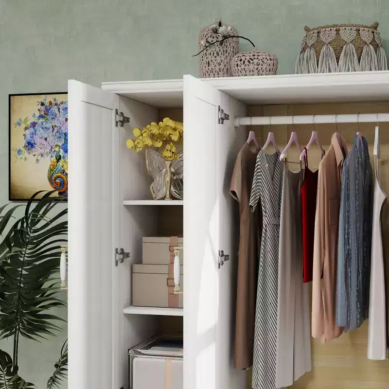 Seusar White Wood 61.42 in. Armoire with 2 Drawers, Hanging Rod and Shelves