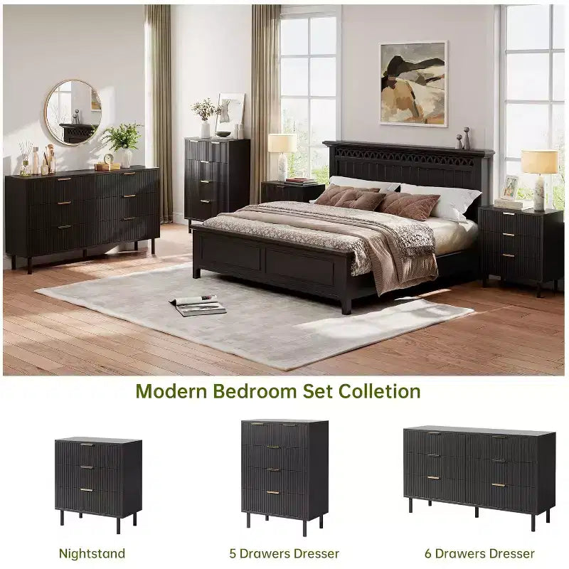 Fluted 3 Drawer Dresser,Wood Chest of Drawers with Storage Modern Wide Nightstand Bedside with Metal Legs & Handles for Bedroom Living Room Hallway