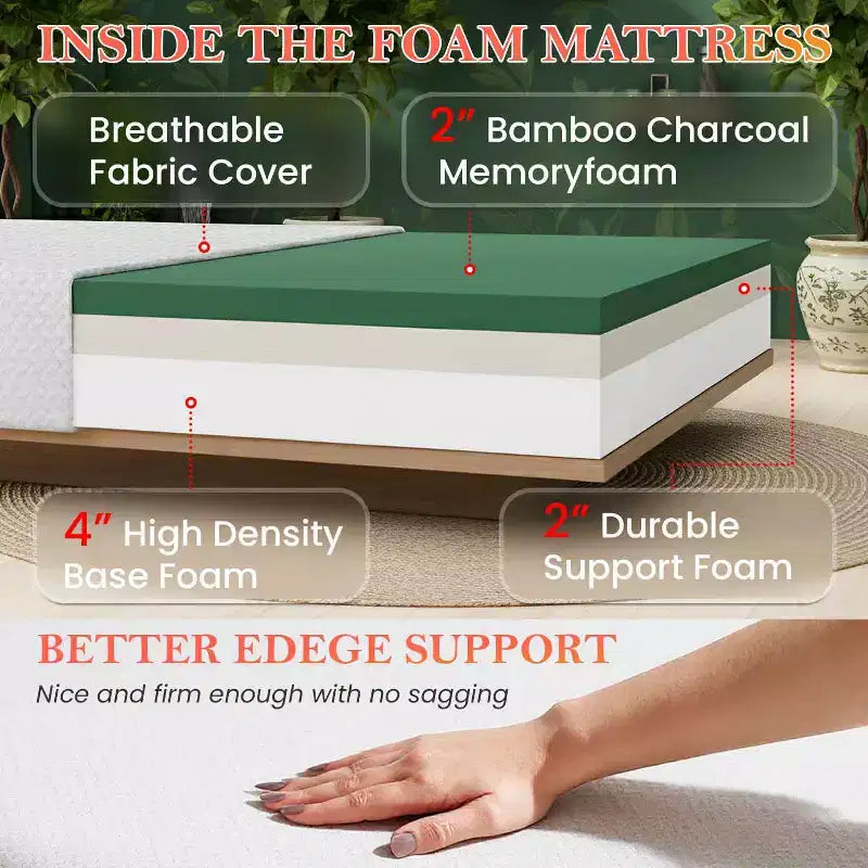 8 Inch Mattress Bamboo Charcoal Memory Foam Mattress Medium Firm Mattress CertiPUR-US Certified
