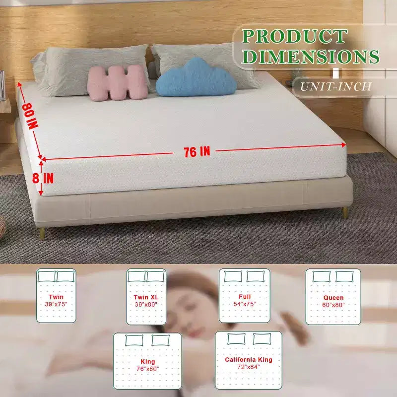 8 Inch Mattress Bamboo Charcoal Memory Foam Mattress Medium Firm Mattress CertiPUR-US Certified
