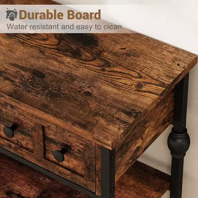 52-Inch Industrial Console Table with 3 Drawers, 3-Tier Entryway and Sofa Table, Metal Frame Behind Couch Table, Hallway Storage Table