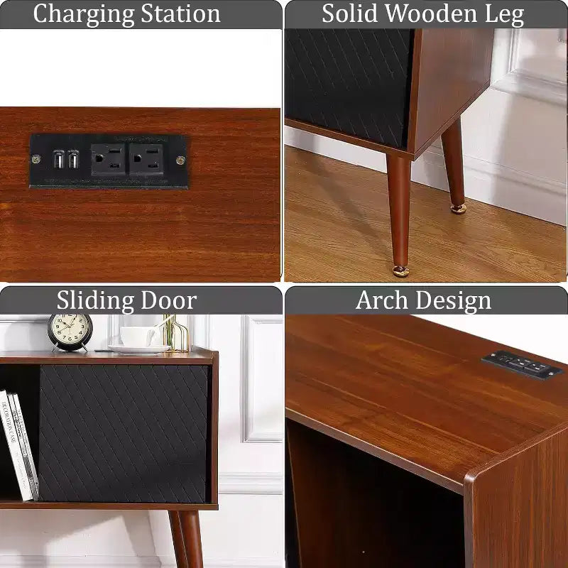 Bedside Table with Charging Station, Bedside Table with Storage Drawer and USB Ports, Side Table for Bedroom or Living Room