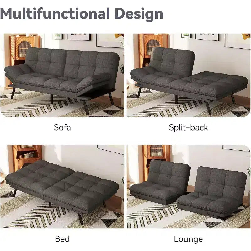 71 Futon Sofa Bed, Cozy Convertible Loveseat Sleeper, Linen Fabric Couch with Adjustable Back & Arms for Living Room, Guest Room - Light Gray