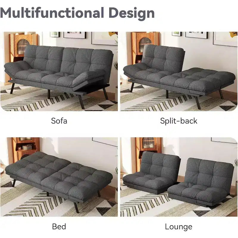 71 Futon Sofa Bed, Cozy Convertible Loveseat Sleeper, Linen Fabric Couch with Adjustable Back & Arms for Living Room, Guest Room - Light Gray