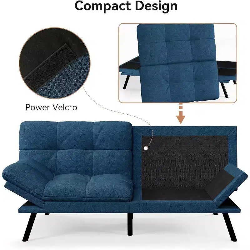71 Futon Sofa Bed, Cozy Convertible Loveseat Sleeper, Linen Fabric Couch with Adjustable Back & Arms for Living Room, Guest Room - Light Gray