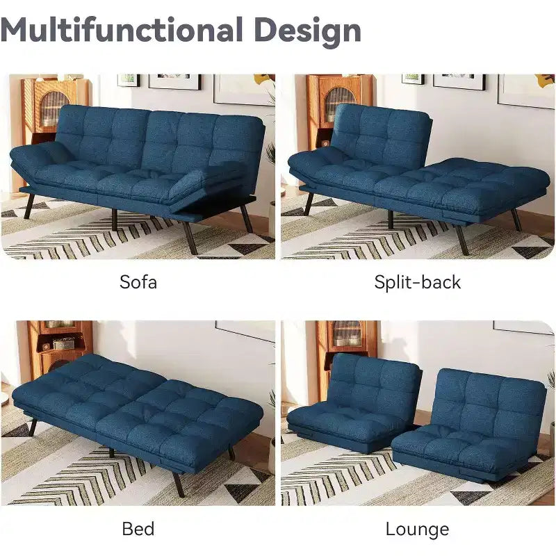 71 Futon Sofa Bed, Cozy Convertible Loveseat Sleeper, Linen Fabric Couch with Adjustable Back & Arms for Living Room, Guest Room - Light Gray